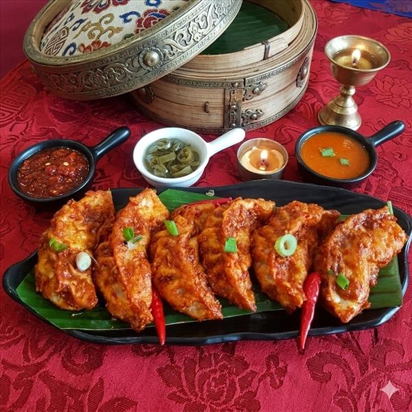 Pan Fried Chicken Momos Spicy - 6 Pcs